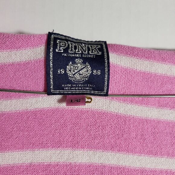 Victoria's Secret PINK Pink & White Striped Cardigan Sweater Medium Small Cotton - Picture 3 of 8